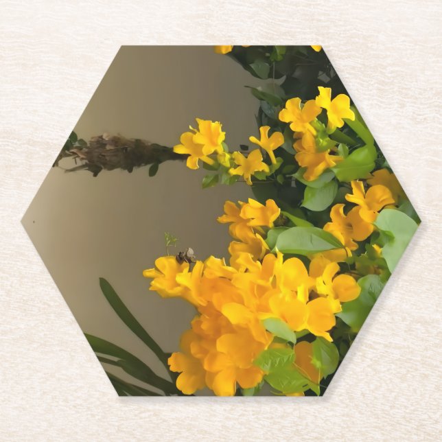 Golden Blossom Beauty Paper Coaster (Front)