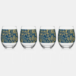 Golden Blossom Elegance Stemless Wine Glass