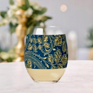 Golden Blossom Elegance  Stemless Wine Glass