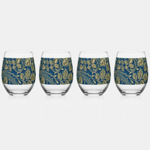 Golden Blossom Elegance Stemless Wine Glass