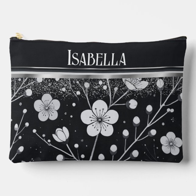 Golden Blossoms: Delicate Floral Symphony Accessory Pouch (Front)