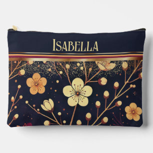 Golden Blossoms: Delicate Floral Symphony Accessory Pouch