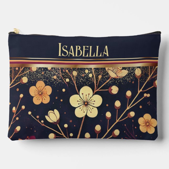 Golden Blossoms: Delicate Floral Symphony Accessory Pouch (Front)