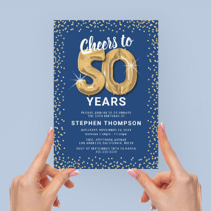 Golden Blue 50th Birthday Invitation