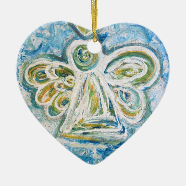 Golden Blue Angel Art Gift Holiday Ornament (Front)