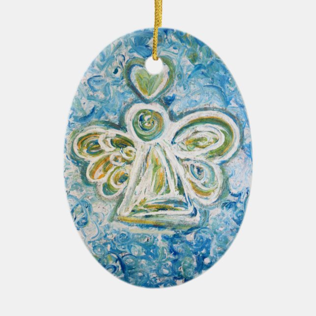 Golden Blue Angel Art Holiday Ornaments (Front)