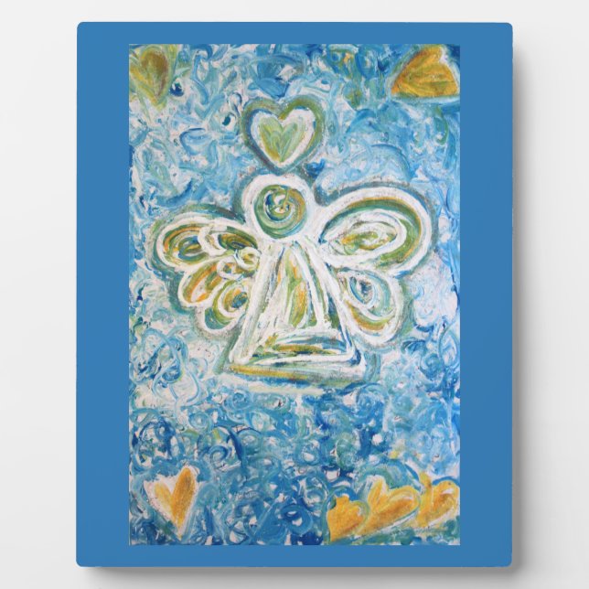 Golden Blue Angel Art Painting Plaque Gift (Front)
