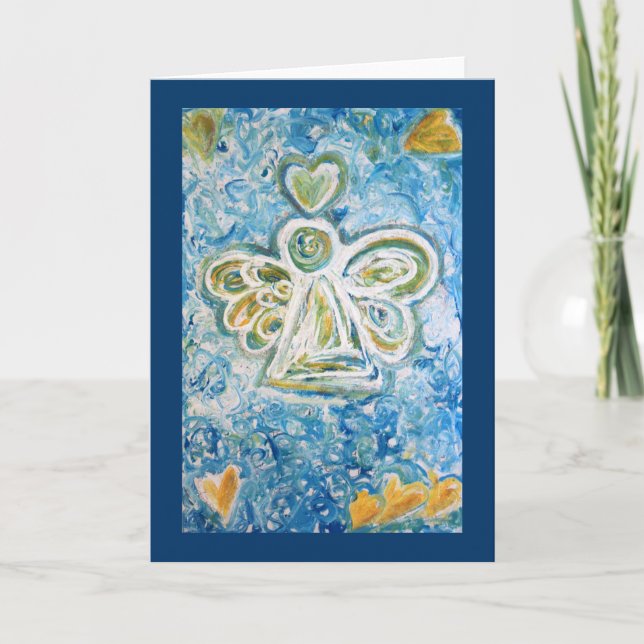 Golden Blue Angel Greeting Card (Front)