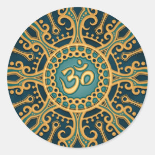 Golden Blue Aum Star Classic Round Sticker