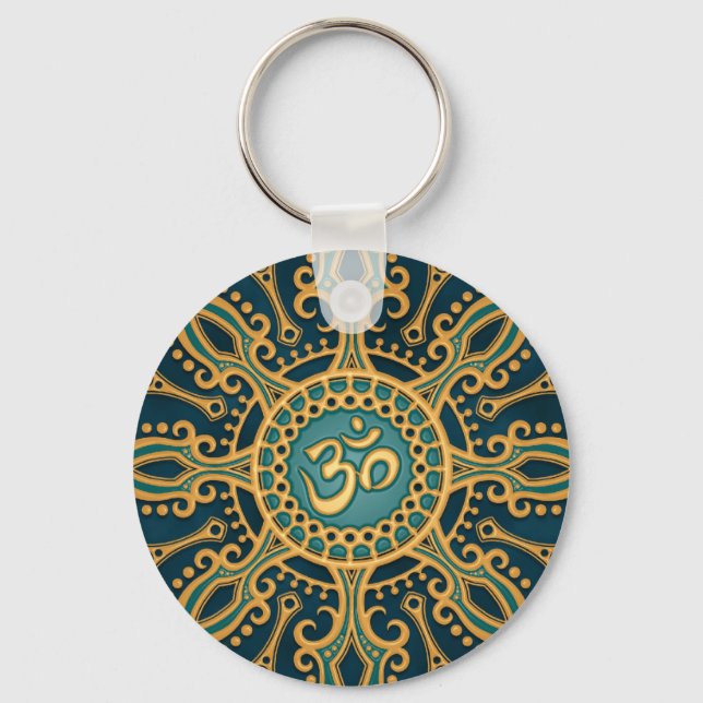 Golden Blue Aum Star Key Ring (Front)