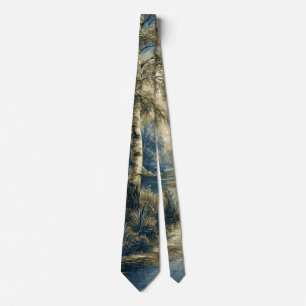 Golden Blue Birch Trees By the Riverside Tie