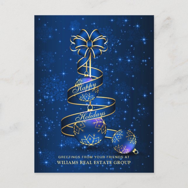 Golden Blue Christmas Ball Corporate Greeting Holiday Postcard (Front)