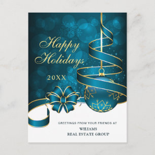 Golden Blue Christmas Ball Corporate Greeting\ Holiday Postcard