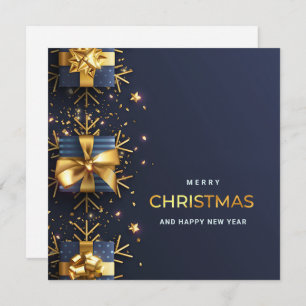 Golden Blue Christmas Ornament Corporate Greeting Holiday Card