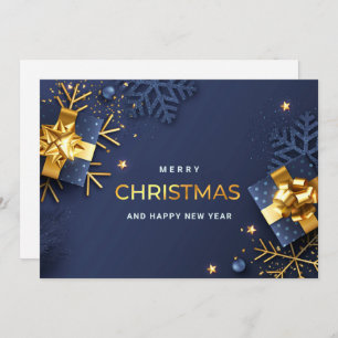 Golden Blue Christmas Ornament Corporate Greeting Holiday Card