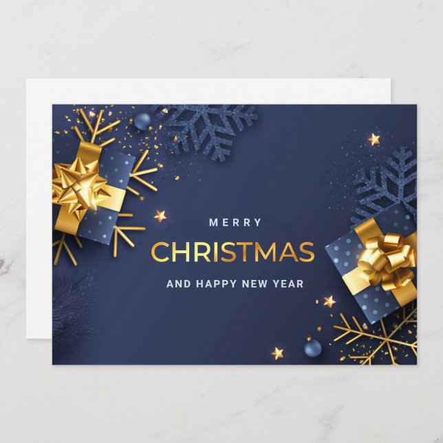 Golden Blue Christmas Ornament Corporate Greeting  Holiday Card (Front/Back)