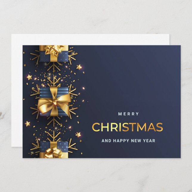 Golden Blue Christmas Ornament Corporate Greeting  Holiday Card (Front/Back)