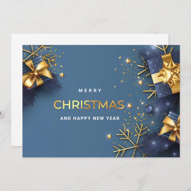 Golden Blue Christmas Ornament Corporate Greeting  Holiday Card (Front/Back)
