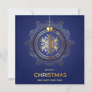 Golden Blue Christmas Ornament Corporate Greeting Holiday Card