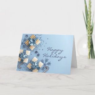 Golden Blue Christmas Ornament Corporate Greeting  Holiday Card