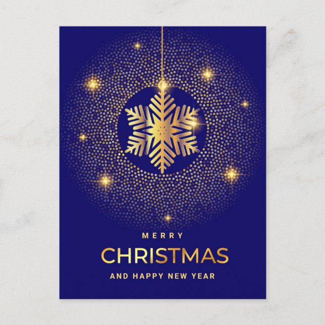 Golden Blue Christmas Ornament Corporate Greeting Holiday Postcard (Front)