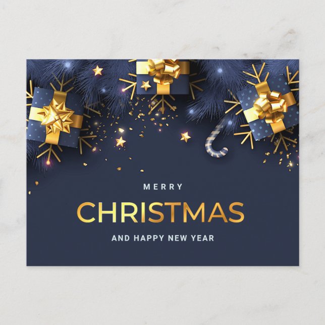 Golden Blue Christmas Ornament Corporate Greeting  Holiday Postcard (Front)
