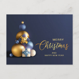 Golden Blue Christmas Ornament Corporate Greeting Postcard