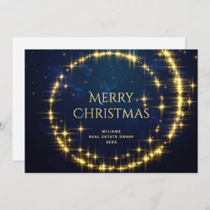 Golden Blue Christmas Stars Corporate Greeting Holiday Card