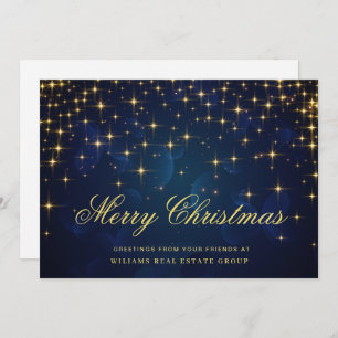 Golden Blue Christmas Stars Corporate Greeting Holiday Card