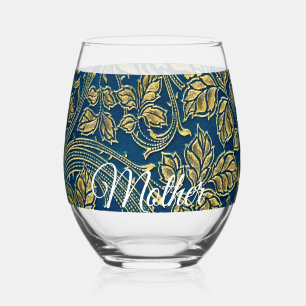 Golden Blue Elegance  Drinkware Set Stemless Wine Glass