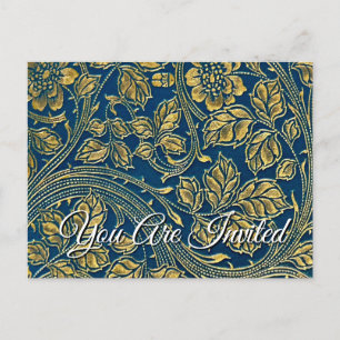 Golden Blue Elegance  Invitation Postcard