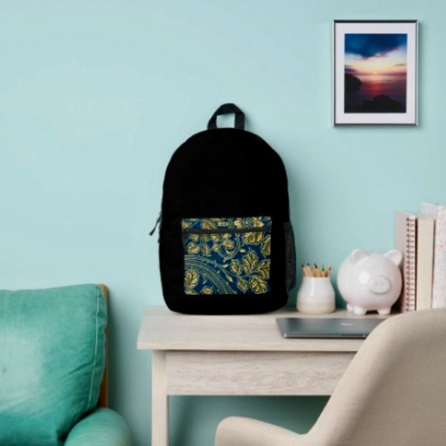 Golden Blue Elegance Printed Backpack (Stylish backpack that celebrates Mom—practical, thoughtful, and perfect for daily use.)