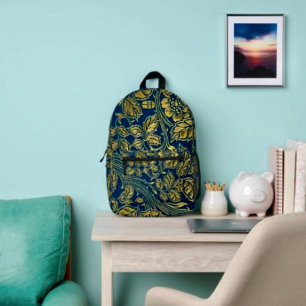 Golden Blue Elegance Printed Backpack