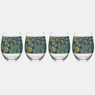 Golden Blue Elegance Stemless Wine Glass