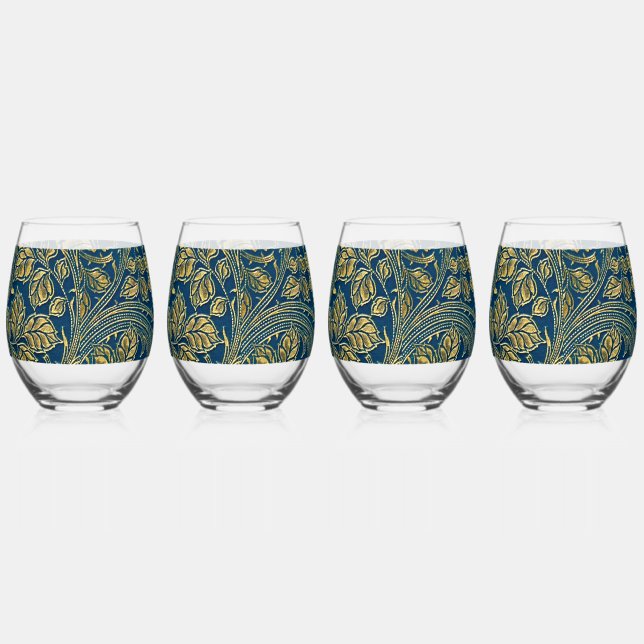 Golden Blue Elegance    Stemless Wine Glass (Right)