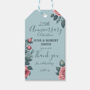 Golden Blue floral 25th wedding anniversary Gift Tags