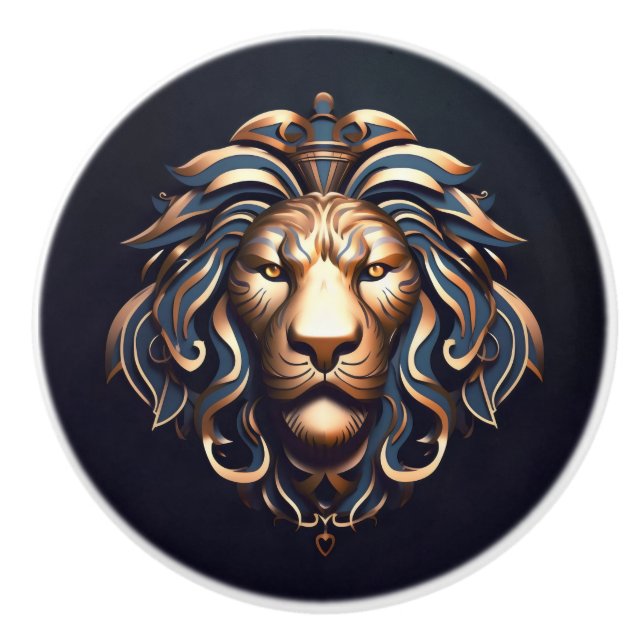 Golden Blue Lion Ceramic Knob (Front)