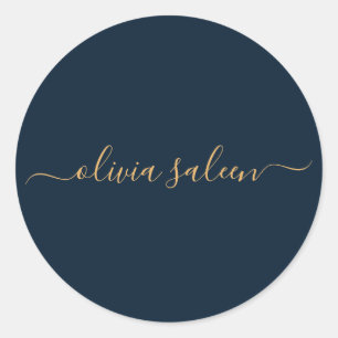 Golden blue personalised classic round sticker
