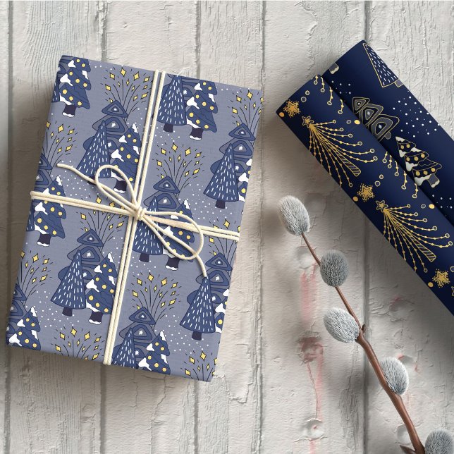 Golden Blue Pine Holiday Wrapping Paper Sheets (Creator Uploaded)