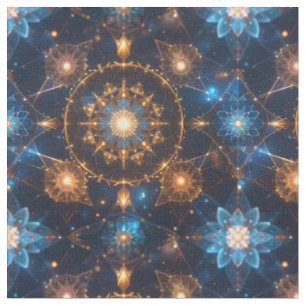 Golden Blue Sacred Geometry Fabric