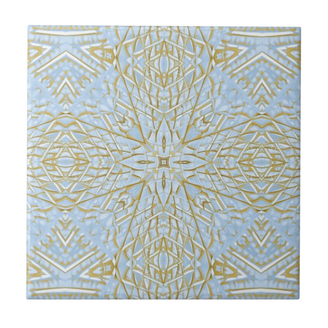 Golden blue star geometric design bright beautiful tile (Front)