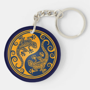 Golden Blue Yin Yang Lizards Key Ring