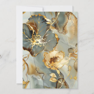 Golden Blues Grays Ink Floral Watercolor Invitation
