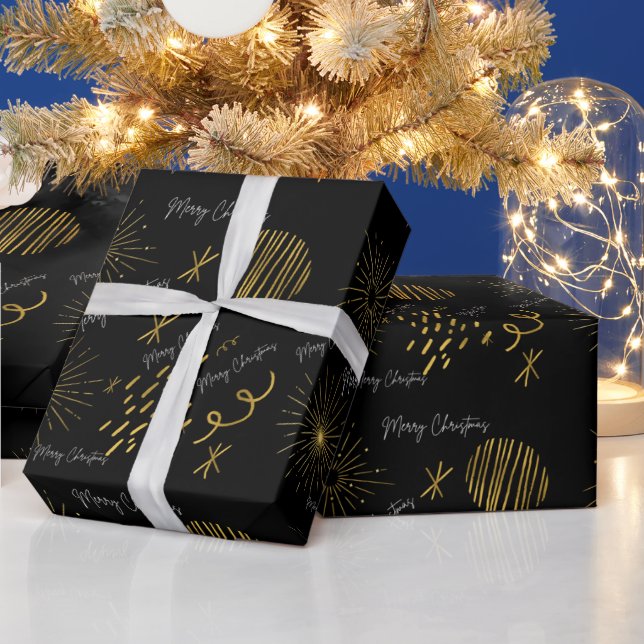 Golden blush and black Christmas Wrapping Paper (Holidays)