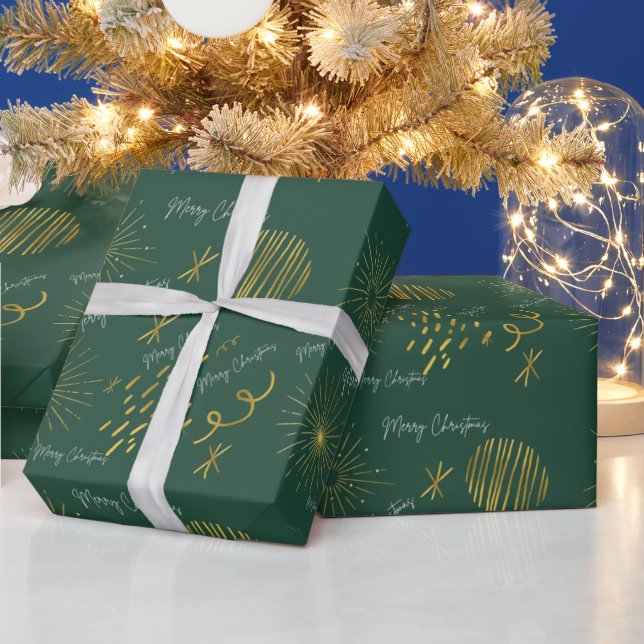 Golden blush and green Christmas Wrapping Paper (Holidays)