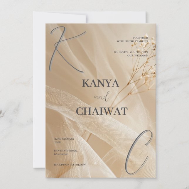 Golden Blush Botanical Wedding Invitation (Front)