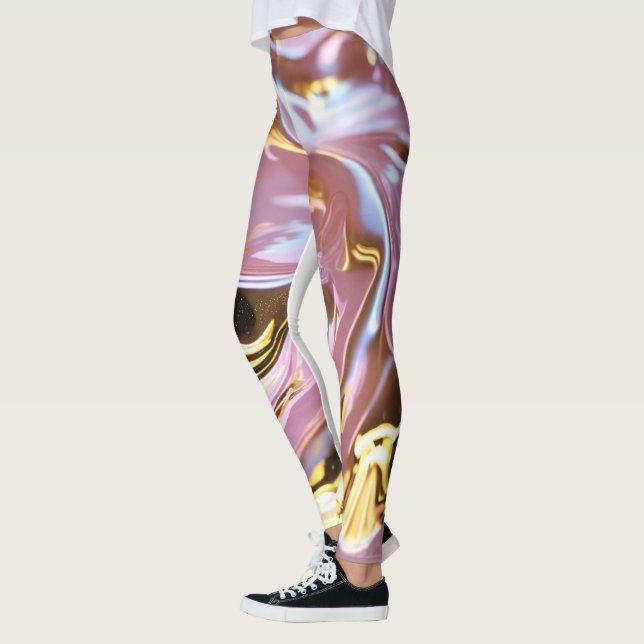 "Golden Blush: Light Pink Leggings with White Gold (Left)