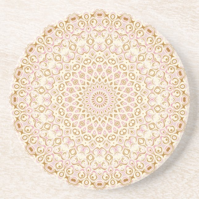 Golden Blush Modern Mandala Pattern Coaster (Front)