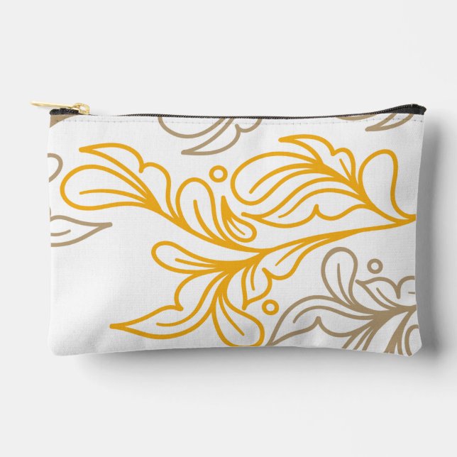 Golden Boho Leaf Design Accessory Pouch (Front)