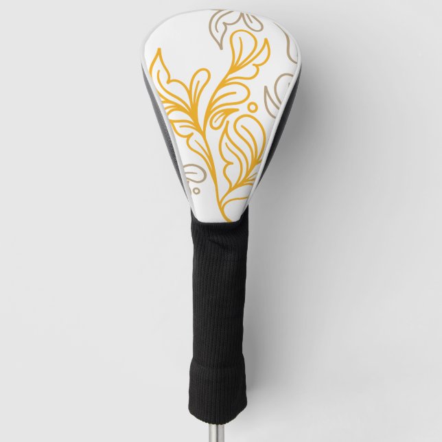 Golden Boho Leaf Design Golf Head Cover (Front)